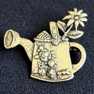 VTG Sterling Silver Floral Watering Can Brooch w Sunflower Detail (Unmarked)
